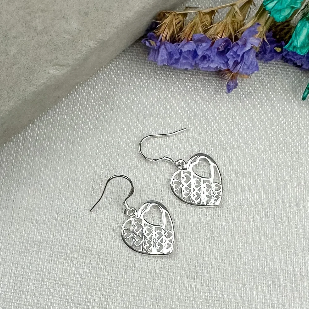 925 silver heart cut out earrings - Picture 1 of 2
